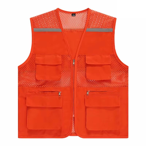 เสื้อกั๊กนิรภัยสะท้อนแสงสำหรับผู้ชายไซส์พิเศษชุดยูนิฟอร์มแบบรูดซิปมีกระเป๋าหลายช่องระบายอากาศทำจาก100% โพลีเอสเตอร์/ ตาข่าย - Product Image 2