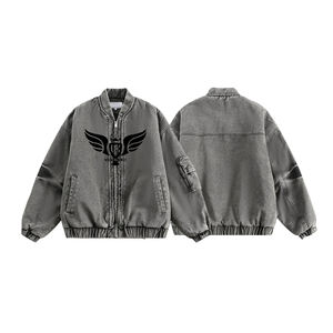 Blouson Bomber Unisexe en Denim Délavé Gris – Veste Décontractée Zippée Style Vintage Oversize Streetwear en Jean - Product Image 4
