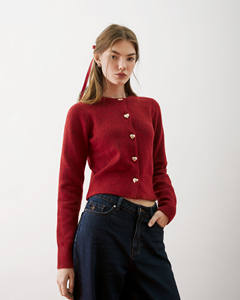 Women's Casual Breathable Anti-Wrinkle Knitted <b>Cardigan</b> <b>Heart</b>-Shaped Buttons Regular Fit Acrylic Fabric Routine Winter Season - Product Image 5