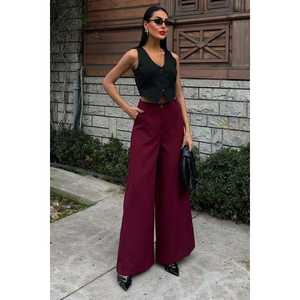 กางเกงขายาวทรงปาลาซโซเอวสูงผ้าเครปกันยับ รุ่น 0080 ทรงขากว้าง - Product Image 6