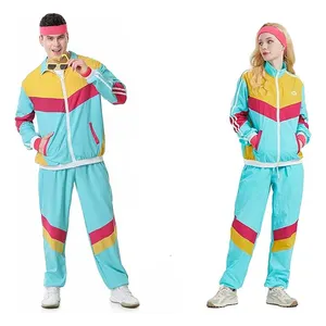 Bộ đồ thể thao Retro thập niên 80 dành cho nam và nữ-Màu xanh-trang phục áo gió hip hop cổ điển-Bộ trang phục vũ trường