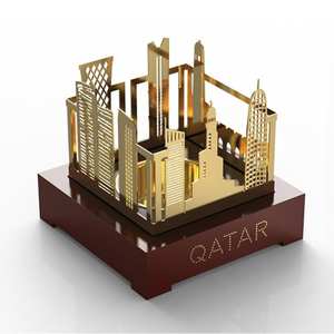 Islamic Ornament for Home Decor Golden Mosque Table Decor with Wooden Base for Ramadan Kareem Eid Mubarak Decoration Muslim Art - Product Image 5