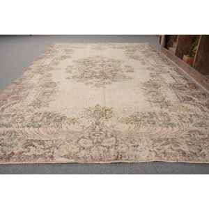 Tapis turc vintage 5.7 X 9.9ft Beige marron tissage plat laine Patchwork motif pour décor de salon ou couloir support en Latex - Product Image 2