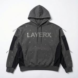 2026 <b>Men</b> Heavyweight <b>Hoodie</b> 500gsm Polyester/Cotton <b>Fleece</b> Rhinestone Embroidered Eco-Friendly Trendy Style Boxy Fit Pullover - Product Image 1