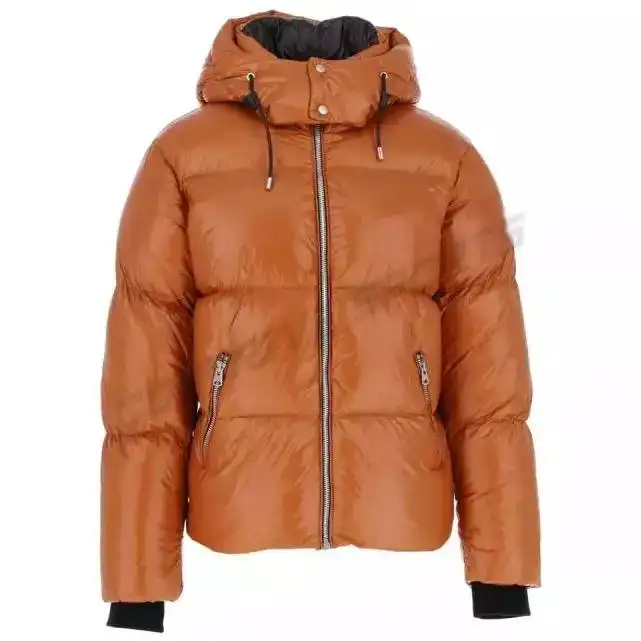 Jaket Puffer bertudung untuk pria, jaket pemutus angin pendek kustom musim dingin