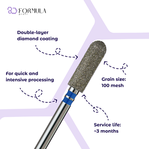 ดอกสว่านเจียรเล็บเพชรแบบมืออาชีพ รุ่น Formula Profi ทรงกระบอกโค้งมน ขนาด 4.0 มม. สีฟ้า ความหยาบปานกลาง สำหรับทำเล็บมือ เล็บเท้า และดูแลหนังกำพร้า - Product Image 2