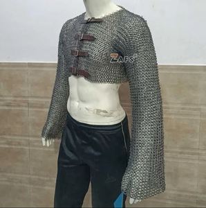 Medieval Mild Steel 9mm Flat <b>Riveted</b> Chainmail Hauberk Half-Shirt Handcrafted Haubergeon Armor Wholesale Price Available - Product Image 2