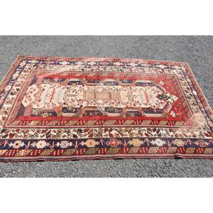 Antiguo rojo Beige 4,7X7,5 pies estilo Kilim área grande alfombra turca patrón abstracto lana 10mm látex para decoración de habitación de pasillo - Product Image 3