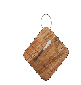 Tabla de cortar de diamante con cuentas de Metal y madera con esparcidor de cuchillo de queso de acero inoxidable, tamaño personalizado, Color de madera Natural - Product Image 6