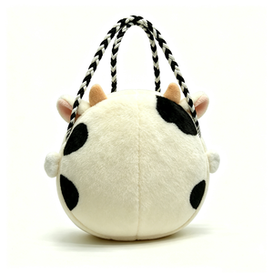 Bolso de mano infantil personalizado con diseño de vaca, lindo bolso de peluche de vaca en blanco y negro, bolso de hombro de peluche de vaca suave con asa de cuerda - Product Image 3