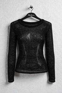 Nouveau T-shirt pour femme en maille transparente de haute qualité, manches longues, imprimé léopard bleu, léger, transparent, coupe ajustée - Product Image 3