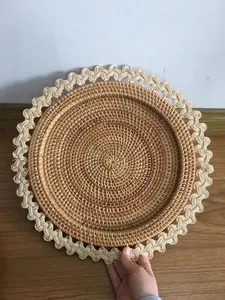 Best Choice Dark Brown Handwoven Rattan <b>Placemat</b> with Loop Edge Rustic <b>Round</b> Wicker Charger Plate for Farmhouse Dining Decor - Product Image 2