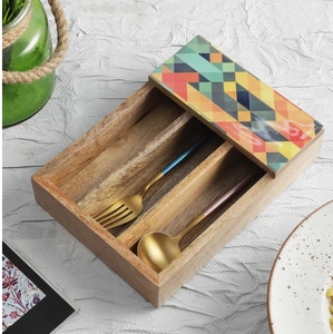 Porte-cuillères horizontal en bois de manguier et de sheesham, porte-ustensiles en bois, porte-couverts pour comptoir - Product Image 2