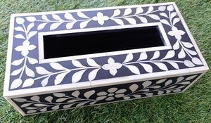 Boîte à mouchoirs en incrustation d'os élégante avec art floral pour cadeau de mariage, table à manger et décor de réception - Product Image 3
