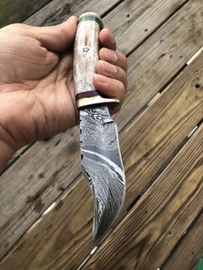 Couteau à dépecer fait main en acier damas personnalisé pour la chasse en plein air manche en os de chameau de survie gaine en cuir Support OEM - Product Image 3