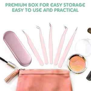 Juego de pinzas profesionales para extensión de pestañas, 4 Uds., empuñadura rosa para bebé con bolsa de cuero a pedido, Kits de pinzas para pestañas injertadas - Product Image 6
