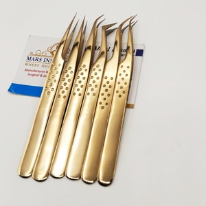 Pinzas Profesionales de Acero Inoxidable para Extensiones de Pestañas, Punta de Fibra de 45 Grados, Color Oro Plasma - Product Image 5