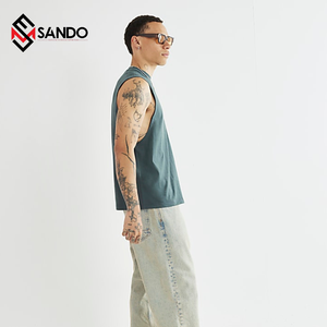 Prix usine grande taille hommes 100% coton débardeurs respirant sans manches T-Shirt côtelé tricoté conception Logo personnalisé débardeurs - Product Image 2