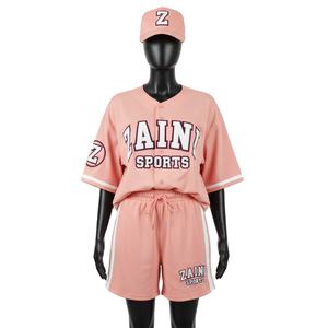 Conjunto de Pantalones Cortos de Béisbol para Mujer, Tela de Malla de Poliéster Ligera de 150 GSM, Panel Lateral Suave Color Durazno, Logotipo Aplicado, Conjuntos para Mujer - Product Image 1