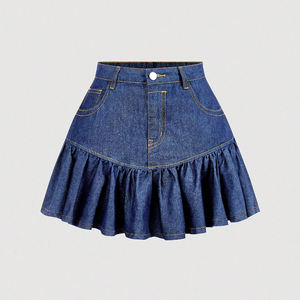 2026 Custom Logo Bestselling Women's Empire Waist <b>Denim</b> Mini <b>Skirt</b> Dark Blue with Pockets Breathable Casual - Product Image 2