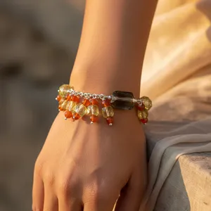 "สร้อยข้อมือคริสตัลสเตอร์ลิงลูกปัดซิทรีน & คาร์เนเลี่ยน" - Product Image 2
