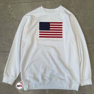 100% coton haute qualité en gros drapeau américain brodé brossé sweat manches longues pull chemise pour unisexe - Product Image 5