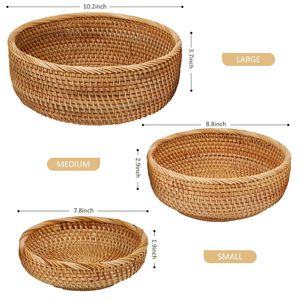 Corbeille à fruits ronde en rotin naturel, panier de rangement en osier tissé à la main pour la décoration de la salle à manger - Product Image 3