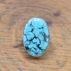 Blue Turquoise 925 Sterling <b>Silver</b> Ring Oval Gemstone Handmade Jewelry Gift For Women Birthday Anniversary - Product Image 1