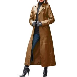 2025 Women Autumn Winter Solid Color Faux Leather Long Slim Wind Coat Windbreaker Women's Clothing - Product Image 5