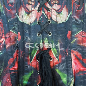 Service OEM/ODM Corset en satin imprimé rose rouge pour femmes |   Prêt à être expédié |   Sous-vêtements et corsets de style gothique ajustables - Product Image 5