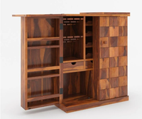 Meuble de bar moderne en bois d'acacia massif, durable, pliable et extensible, avec étagères réglables pour le rangement du vin