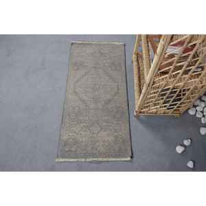 Rustic Gray Vintage <b>Turkish</b> <b>Rug</b> 1.4 X 3 ft Large Area Seagrass Wool Patches Abstract Rectangular Hallway Design for Teens' Rooms - Product Image 1