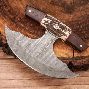 Cuchillo Ulu de Damasco Hecho a Mano con Mango de Cuerno y Madera de Palisandro – Cuchillo Ulu Premium - Product Image 1