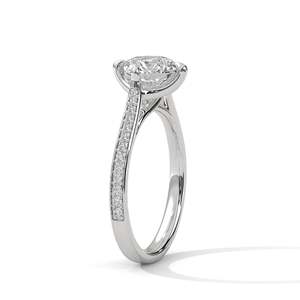 Bague de fiançailles solitaire en diamant de laboratoire taille brillant rond avec bande pavée, 2 carats, clarté VVS, or massif jaune, rose et blanc - Product Image 6