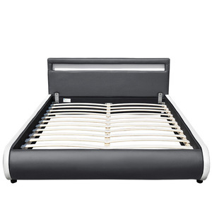 Lit en teck massif de haute qualité avec revêtement en cuir, lumières LED, rangement, design moderne pliable, taille Queen, vente directe d'usine - Product Image 3