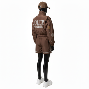 Conjunto Corto de Chaqueta Cortavientos para Mujer, Nailon y Poliéster, Suave, Resistente al Viento, Color Marrón, con Logotipo Personalizado, Conjunto de Pantalones Cortos Cortavientos Transpirables para Mujer - Product Image 5