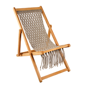 Meilleur prix Chaise longue pliante de style bohème en macramé Chaise de jardin inclinable Chaise de plage pliante en bois - Product Image 5