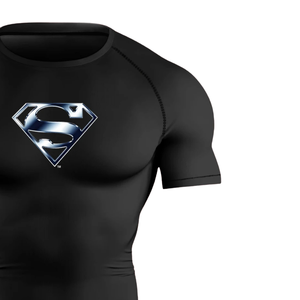 Mens <b>Black</b> <b>Compression</b> <b>Shirt</b> Short Sleeve Regular Fit Sports Training Gym Workout Fitness Running Athletic Base 200 Grams Blank - Product Image 4
