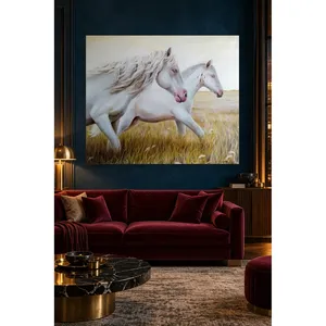 Fida Deux chevaux blancs marchant dans une prairie jaune, impression sur toile - Product Image 4