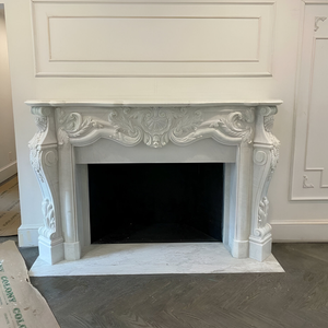 Chimenea de mármol tallada a mano, chimenea montada en la pared, elegante aspecto real, piedra Natural de gama alta, tamaño personalizado, una sala de estar, Hotel - Product Image 6