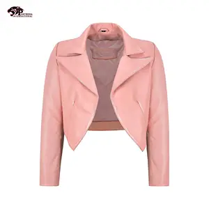 चाय गुलाबी खुला चमड़े फसल जैकेट महिलाओं प्लस आकार के लिए नवीनतम डिजाइन सुपर आराम स्टाइलिश दिखने फसल महिलाओं जैकेट नरम सामान
