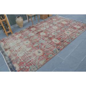 6.2x10.4 ft Turkish Rug, Vintage Rug, <b>Red</b> Check <b>Wool</b> Rug - Product Image 2
