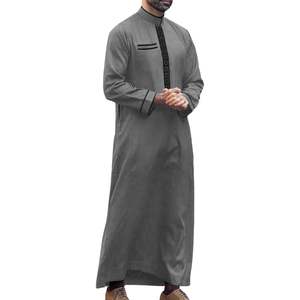 Thobe gris minimalista para hombre, manga larga, estilo árabe, Kandura, ajuste slim, Jubba musulmana, Dishdasha, ropa islámica de uso diario para hombre - Product Image 2