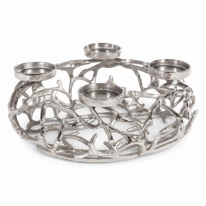 Candelabro Moderno de Metal Plateado con Forma de Rama, Centro de Mesa Redondo, Decoración Navideña, Soporte para Candelas de Corona de Adviento, Venta al por Mayor - Product Image 1