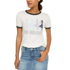 T-shirt Ringer Disney Frozen Be Brave Blu Extra Large per Bambini, 100% Cotone Jersey Traspirante con Decorazione a Lettere - Product Image 1