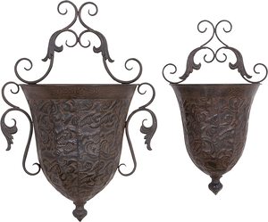 Precio a granel Adiba Home Decor Scroll Wall Planter Set Unique Vintage Design Indoor Outdoor Hanging 22 18 H Brown Brass Christmas - Product Image 1