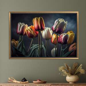 Dramatic Light Botanical Printed Canvas Wall Art - Elegant Spring Decor,GOLD <b>FRAMED</b> CANVAS - Product Image 1