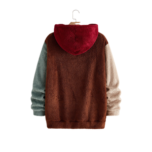 <b>Mens</b> Oversized <b>Sherpa</b> Fleece Front Logo <b>Hoodie</b> Color Block Pullover Soft Plush Warm Winter Casual Full Sleeve Cozy Outdoor Wear - Product Image 2