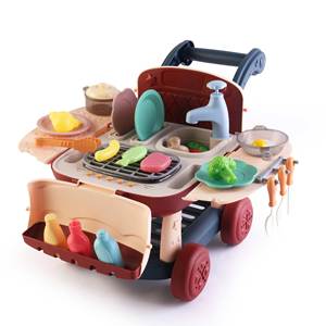 ROBINCOOL 2-in-1 <b>Kitchen</b> Cart Kitchenette Convertible to Shopping Cart with LED Lights and Circuit <b>Kitchen</b> & Food <b>Toys</b> - Product Image 1