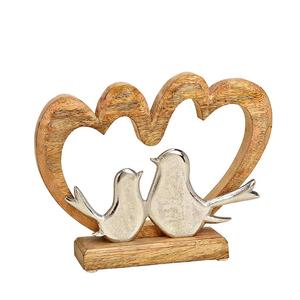 Cadre décoratif en bois en forme de cœur avec un oiseau en métal et un design de mot d'amour, décoration de table romantique artisanale pour console moderne - Product Image 2